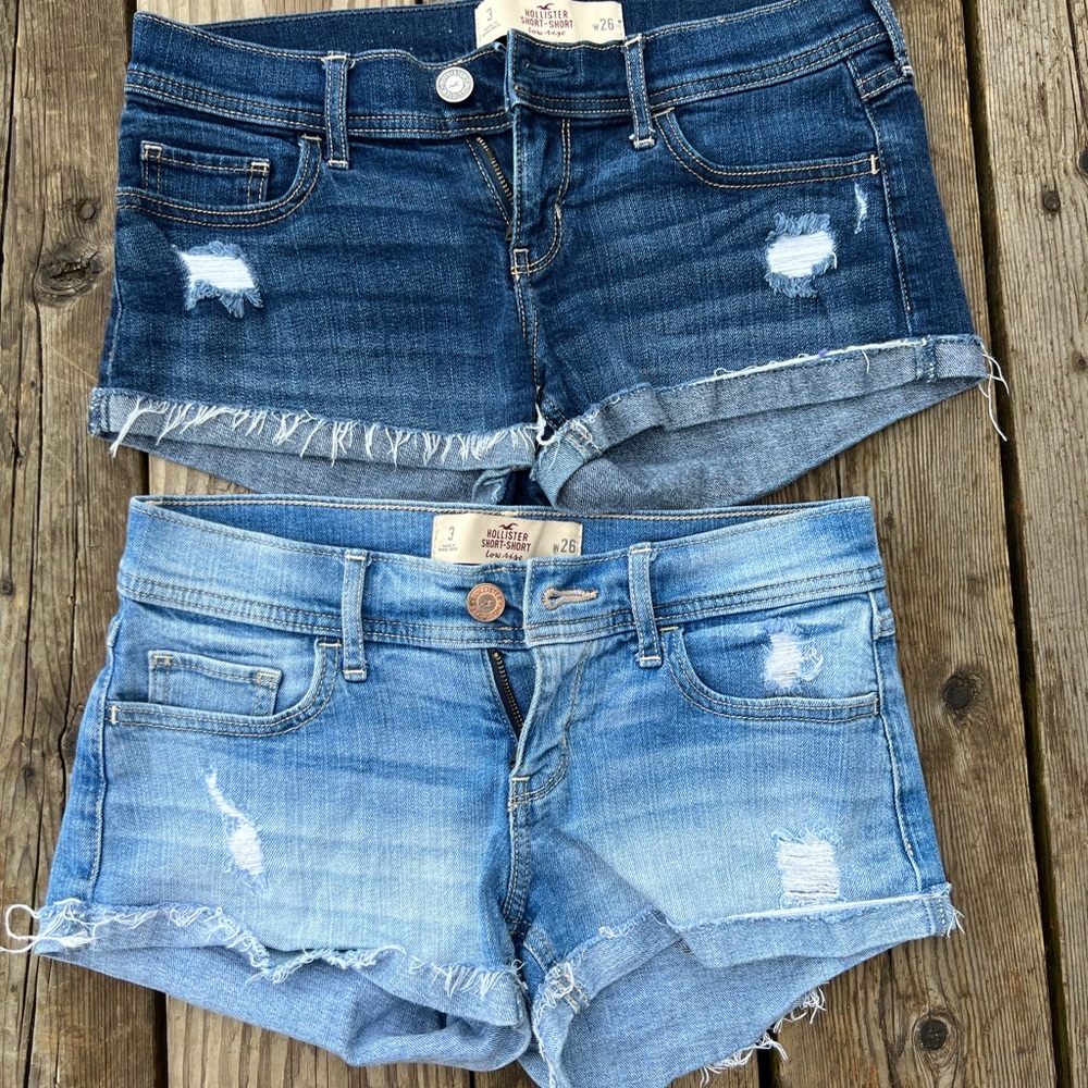 Hollister Dark and Light Blue Jean Shorts